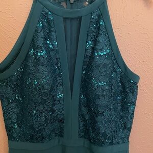 Ladies cocktail, bridesmaid ,prom dress. Teal color ,sequins, side slit,